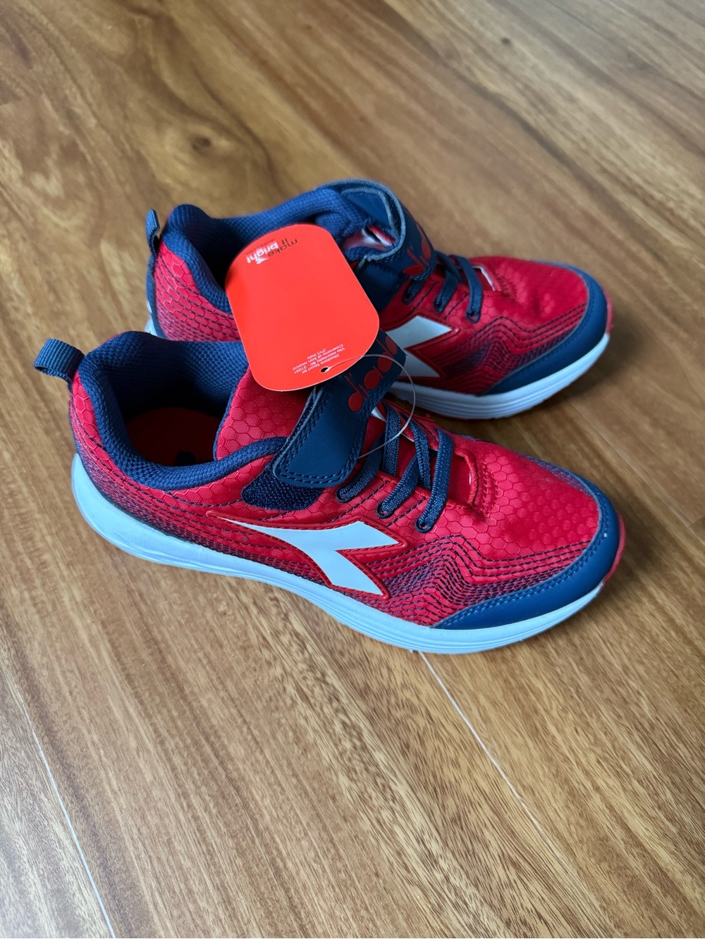 Diadora Kids Red and Blue Hook-and-Loop Athletic Sneakers
